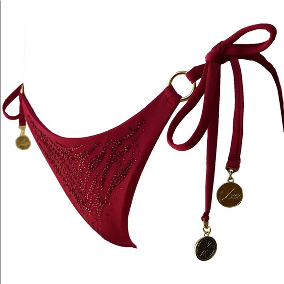 Red Dazzling Scrunch Bikini Bottom with Crystals - Picture 5 of 11